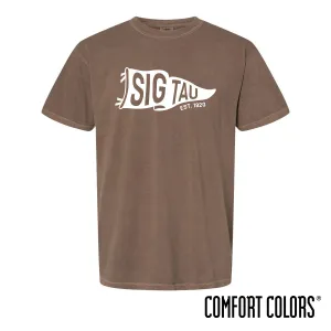 Sig Tau Comfort Colors Brown Pennant Short Sleeve Tee