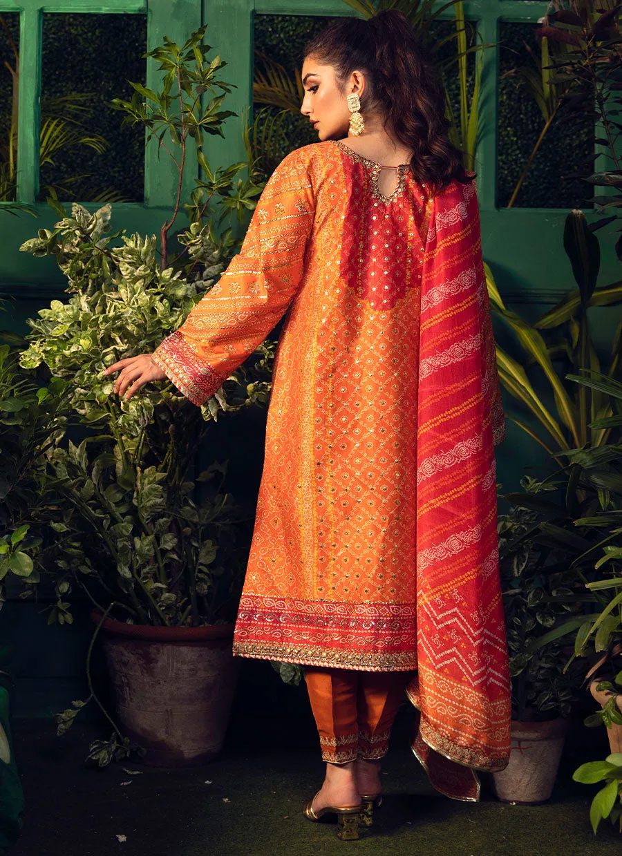 Sima Orange and Red Chunri Kurta  With Chunri Dupatta