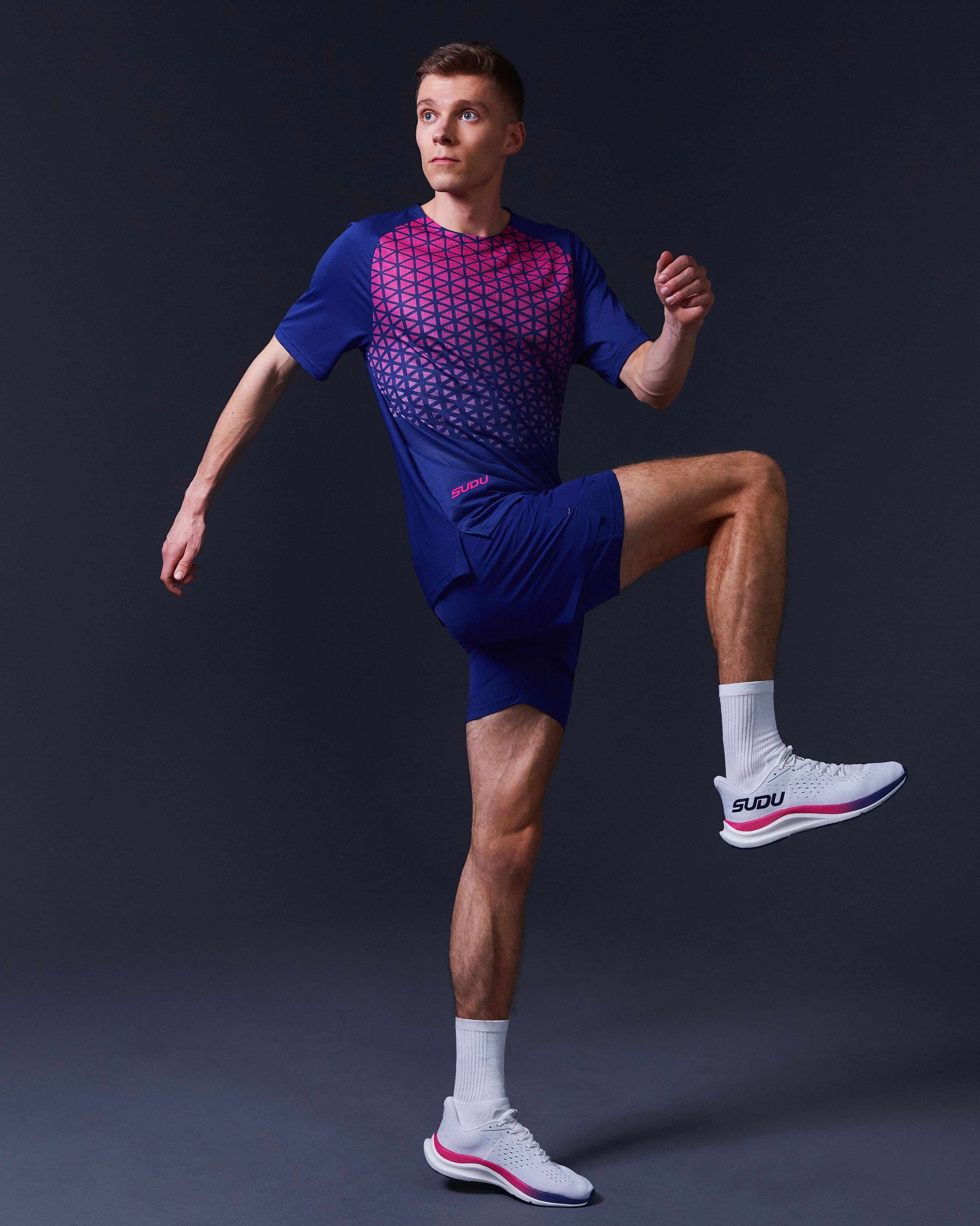 SRT SS 01 Run Short Sleeve T-Shirt - Dark Blue/Pink