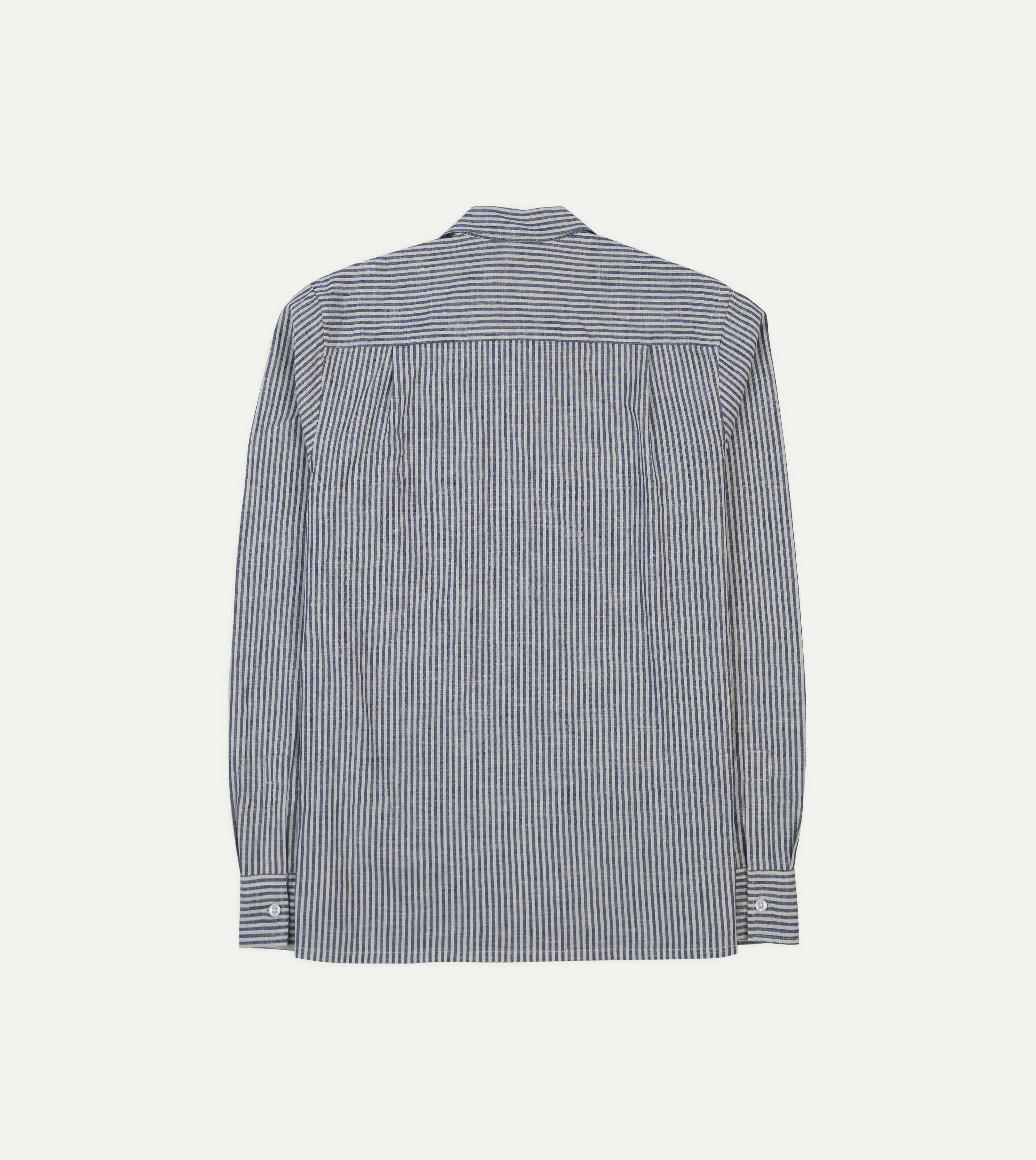 St. JOHN by Drake's Indigo Stripe Linen Camp Collar Long Sleeve Shirt