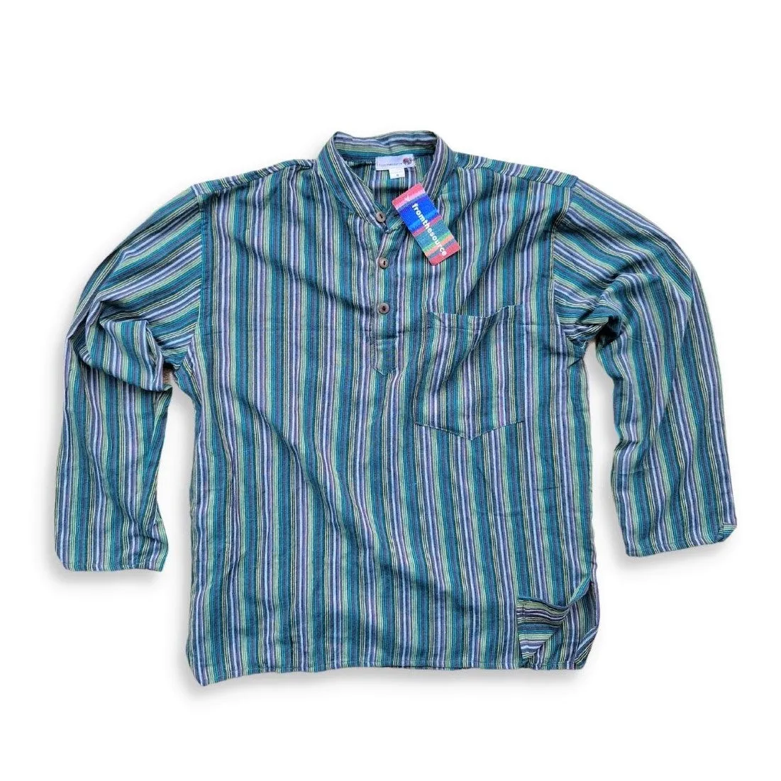 Stripy Nepalese Cotton Grandad Shirt