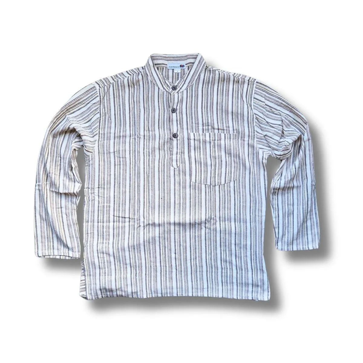 Stripy Nepalese Cotton Grandad Shirt