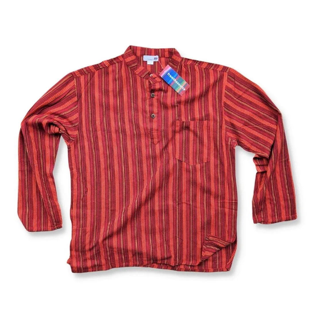 Stripy Nepalese Cotton Grandad Shirt