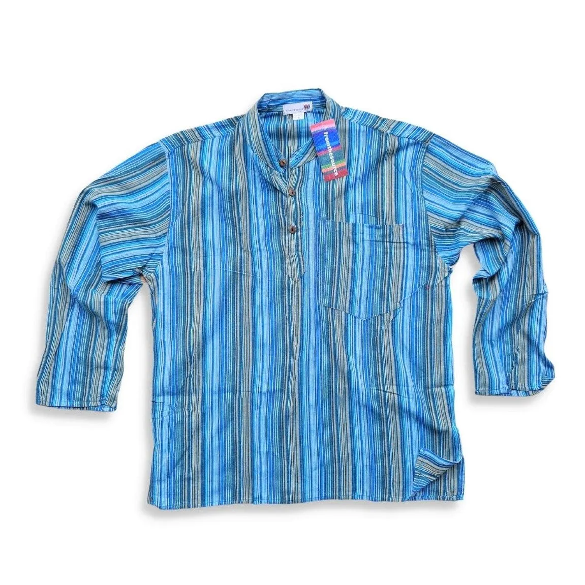 Stripy Nepalese Cotton Grandad Shirt