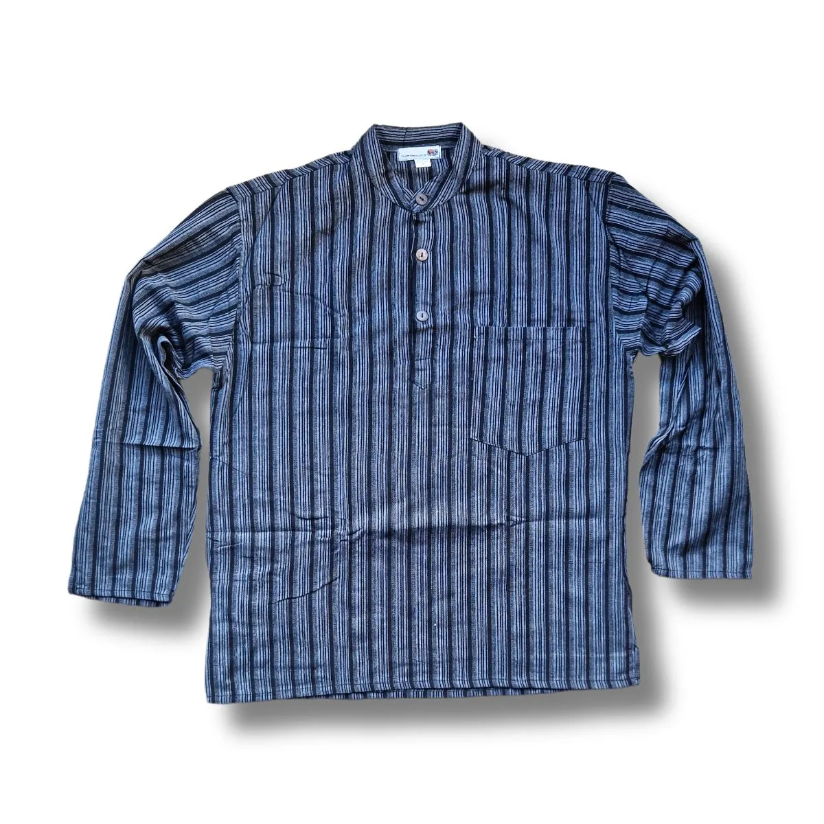 Stripy Nepalese Cotton Grandad Shirt