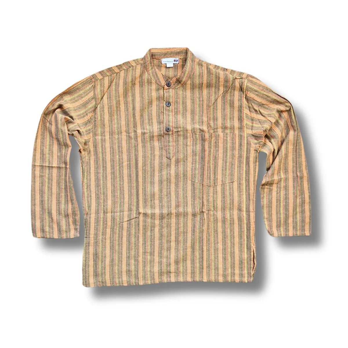 Stripy Nepalese Cotton Grandad Shirt