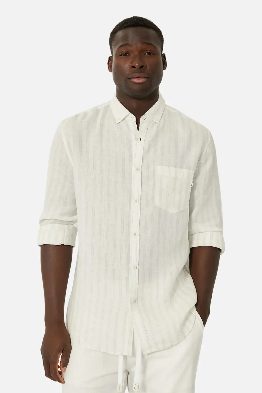 The Bilbao Linen Shirt - Stripe - Cream & Light Blue