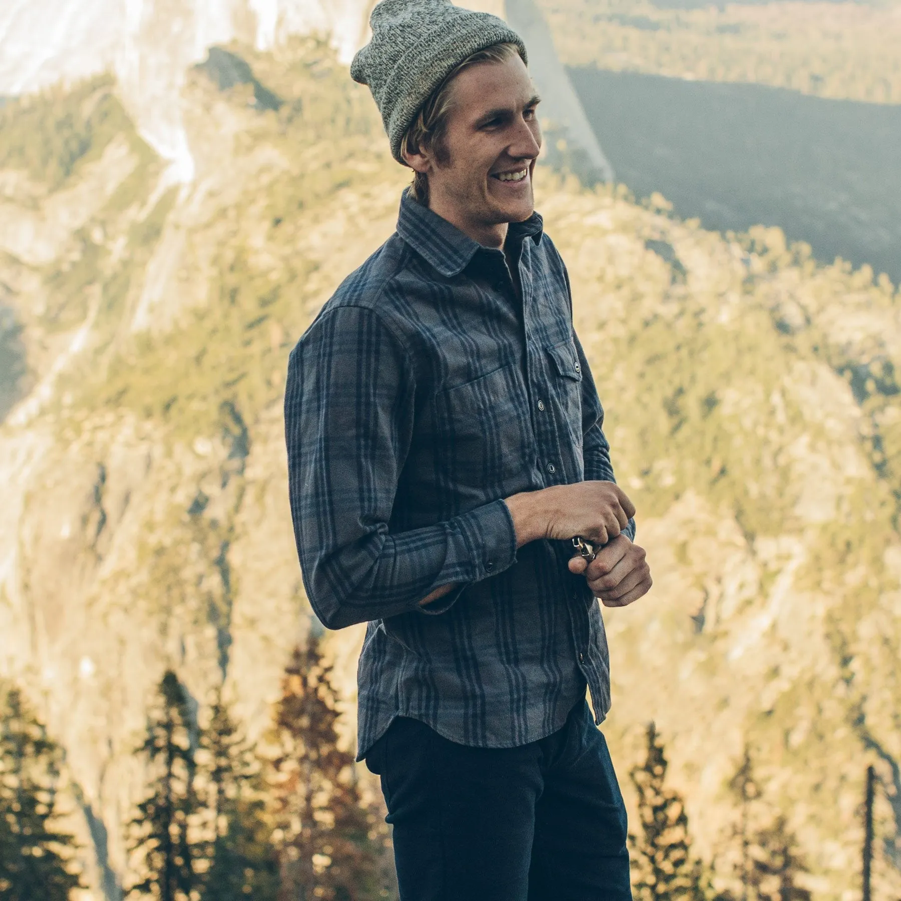 The Crater Shirt in Charcoal & Navy Plaid