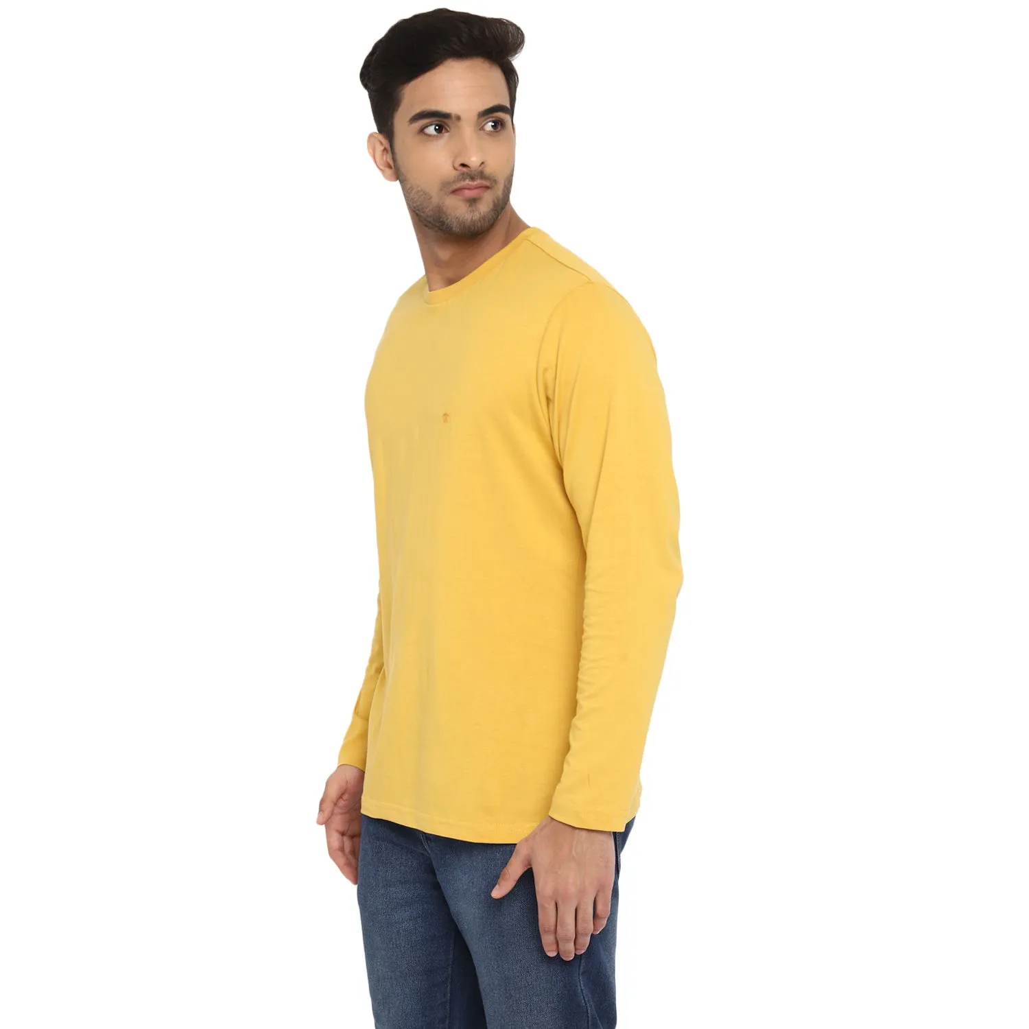 Turtle Men Essentials Yellow Solid Round Neck T-Shirts