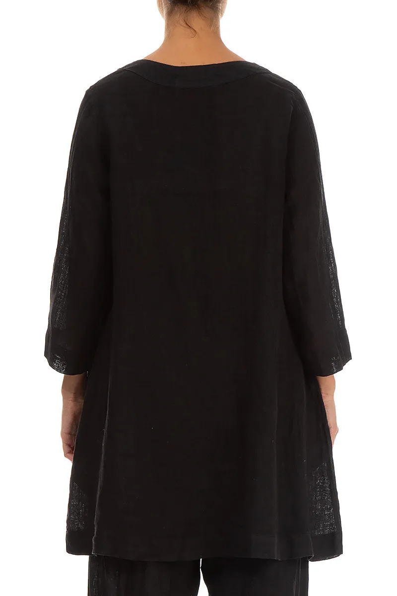 Two Pockets Black Gauze Linen Tunic