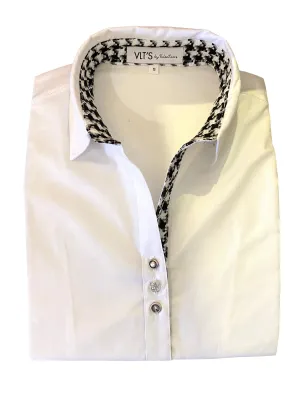 VLTS White Blouse with Black Houndstooth Trim