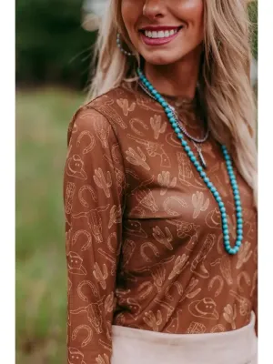 Western Cowboy Long Sleeve Mesh Top