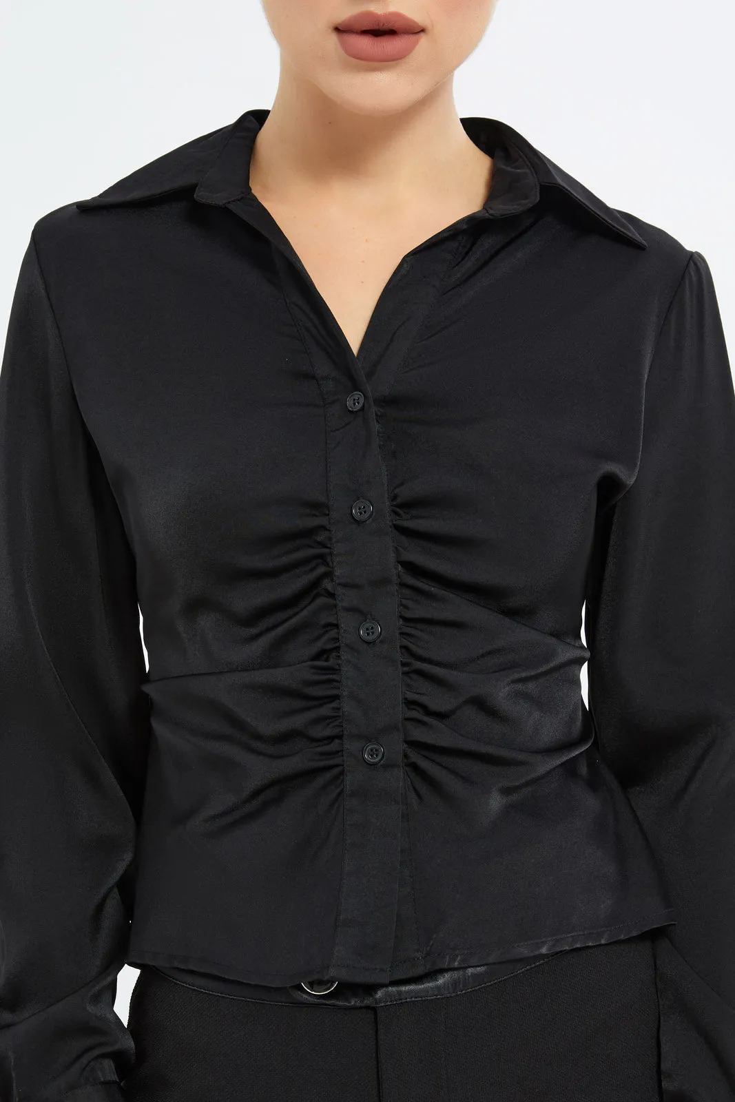 Women Black Collared Blouse