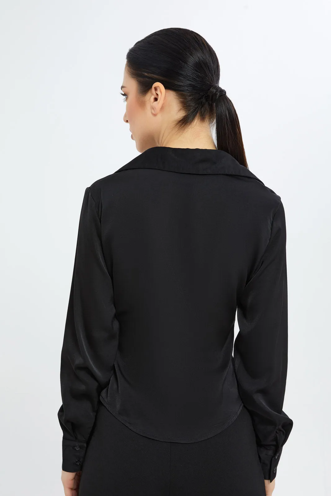 Women Black Collared Blouse