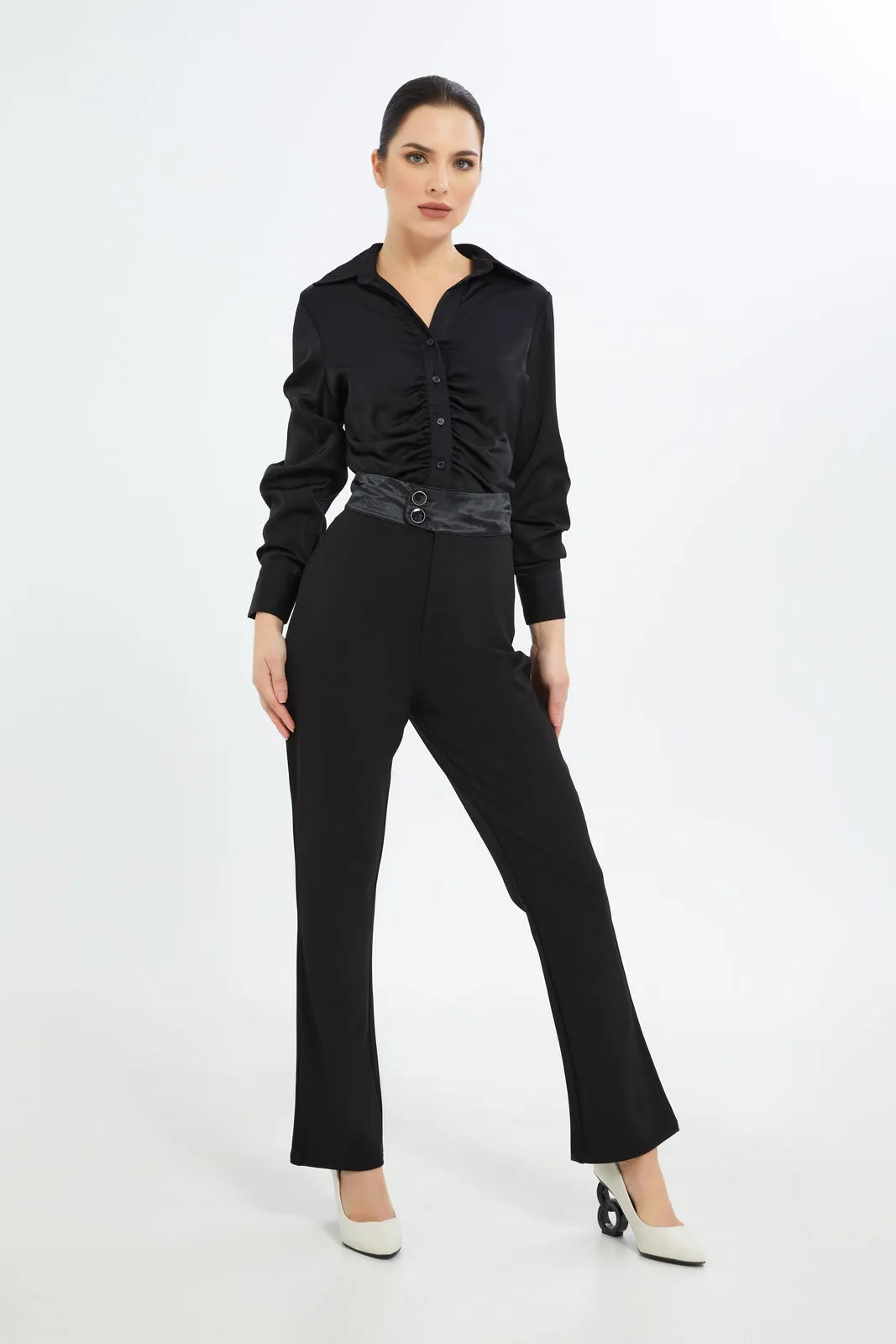 Women Black Collared Blouse