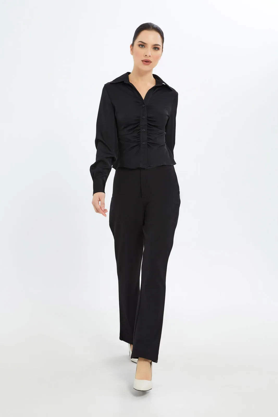 Women Black Collared Blouse