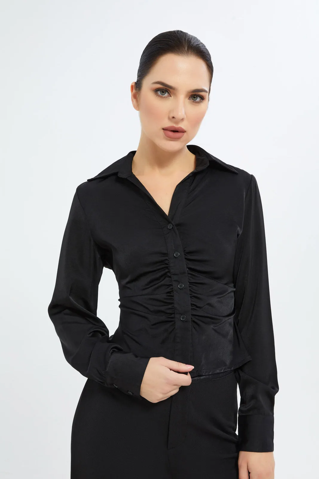 Women Black Collared Blouse