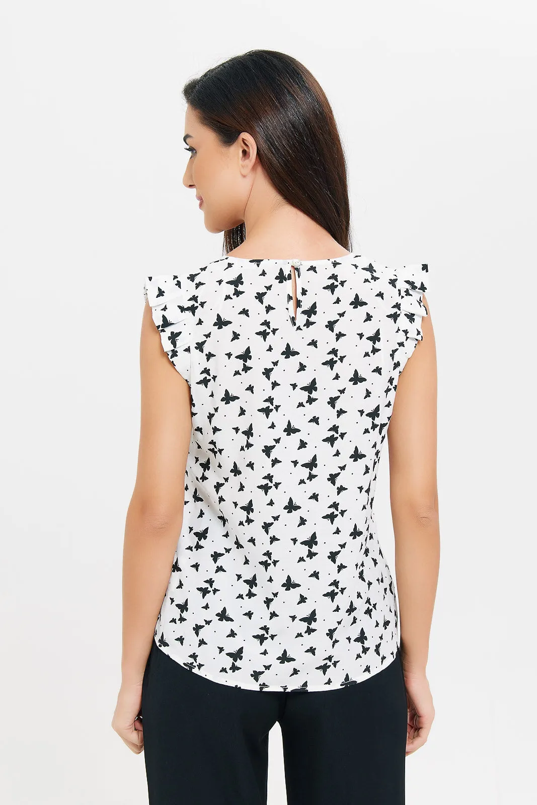 Women White And Black Printed Blouse