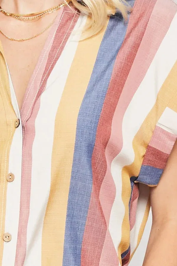 Women's A Woven Shirt In Multicolor Striped With Collared Neckline