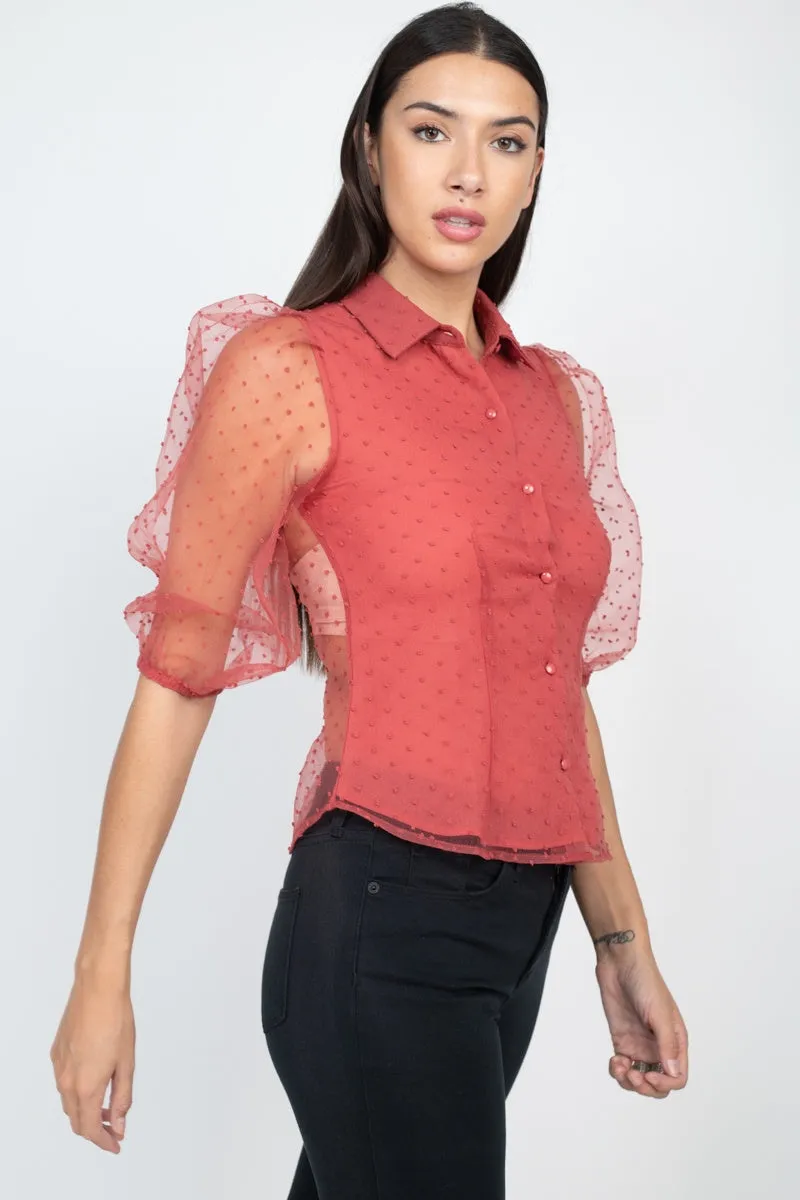 Women's Contrast Dot Print Top