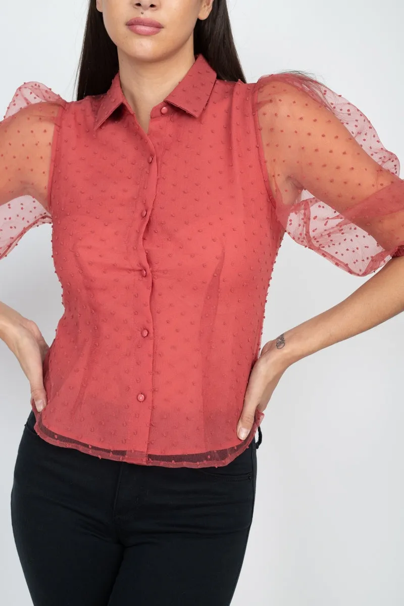 Women's Contrast Dot Print Top