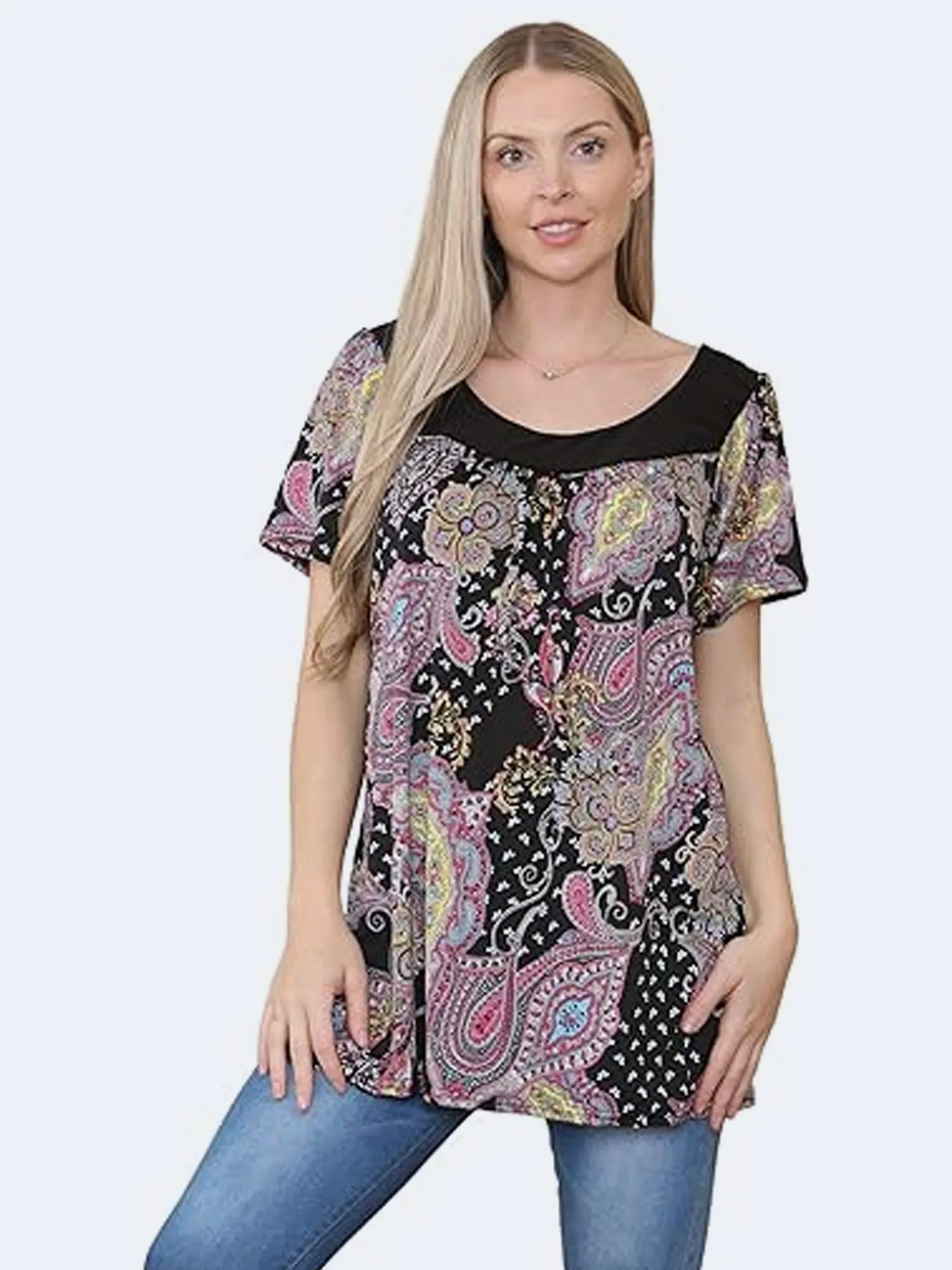 Womens Floral Print Scoop Neckline Smock Top