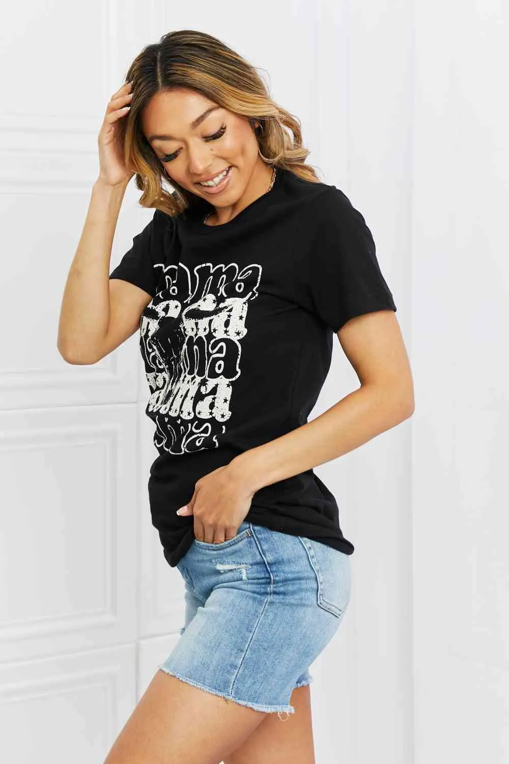 Women's mineB I Got It From My Mama Full Size Graphic Tee in Black