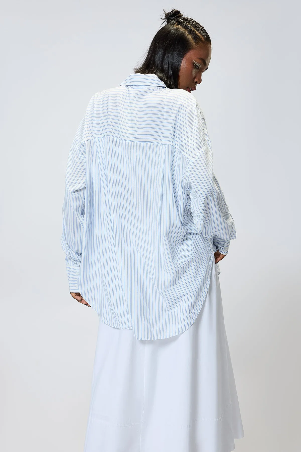 Women's Relaxed Fit Viscose Shirt-White/Blue