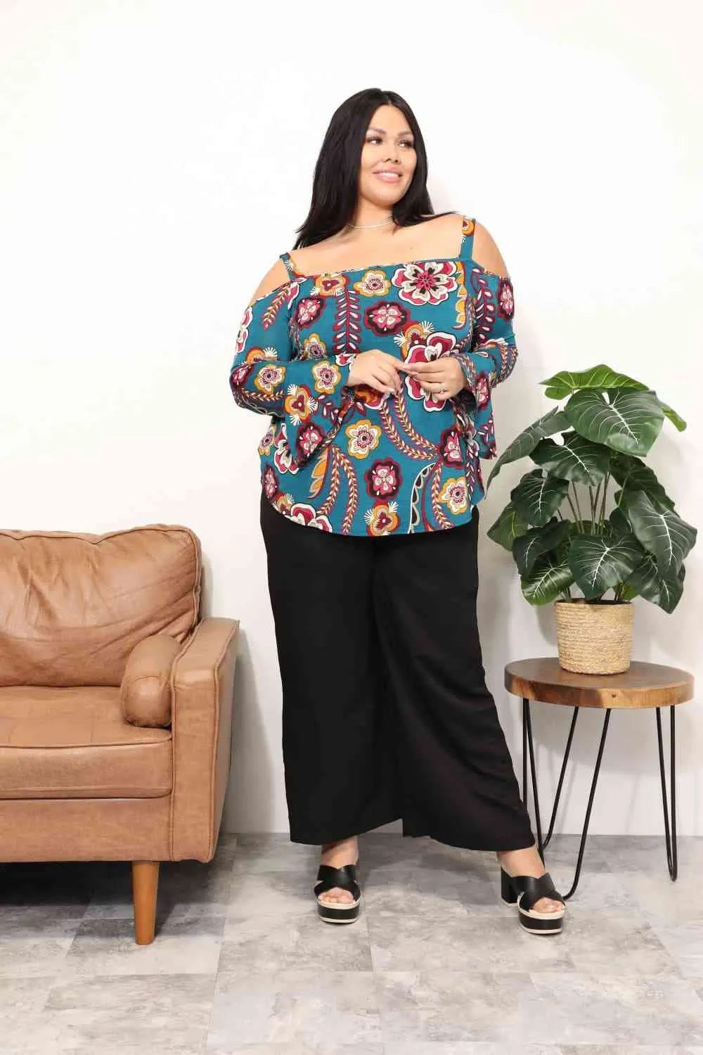 Women's Sew In Love Full Size Floral Cold Shoulder Blouse