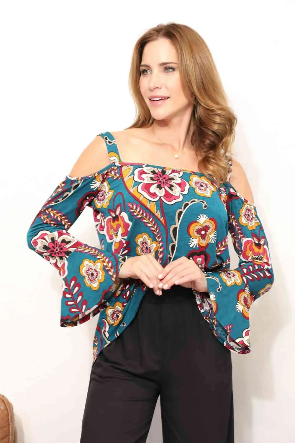 Women's Sew In Love Full Size Floral Cold Shoulder Blouse