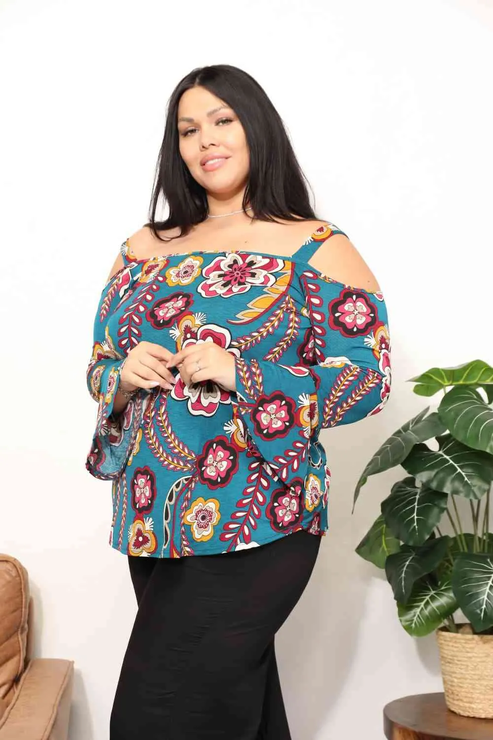 Women's Sew In Love Full Size Floral Cold Shoulder Blouse