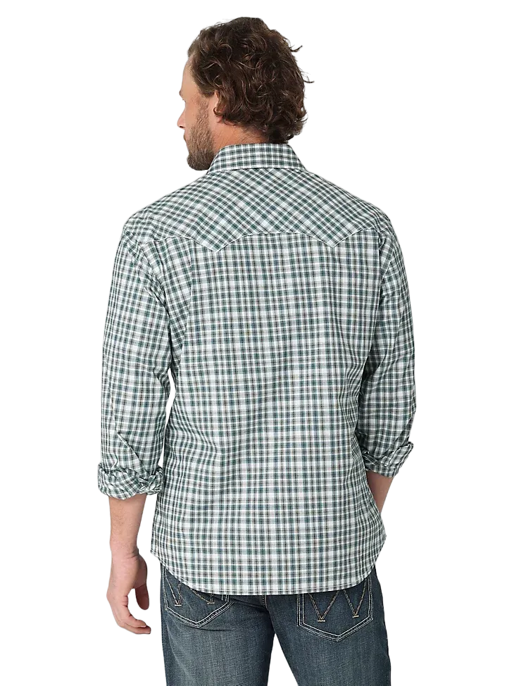 Wrangler Men's Retro Long Sleeve Sawtooth Snap Pocket Dark Green Western Shirt - Big