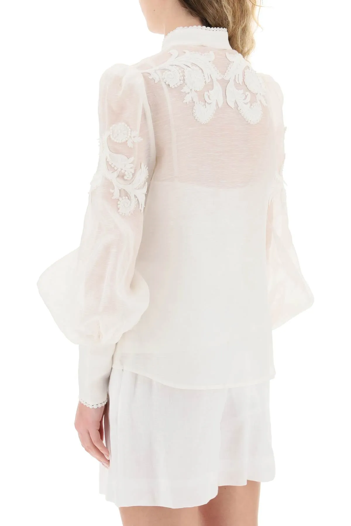 Zimmermann wonderland applique linen silk blouse