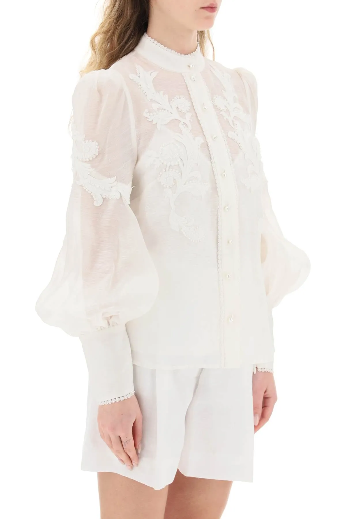 Zimmermann wonderland applique linen silk blouse